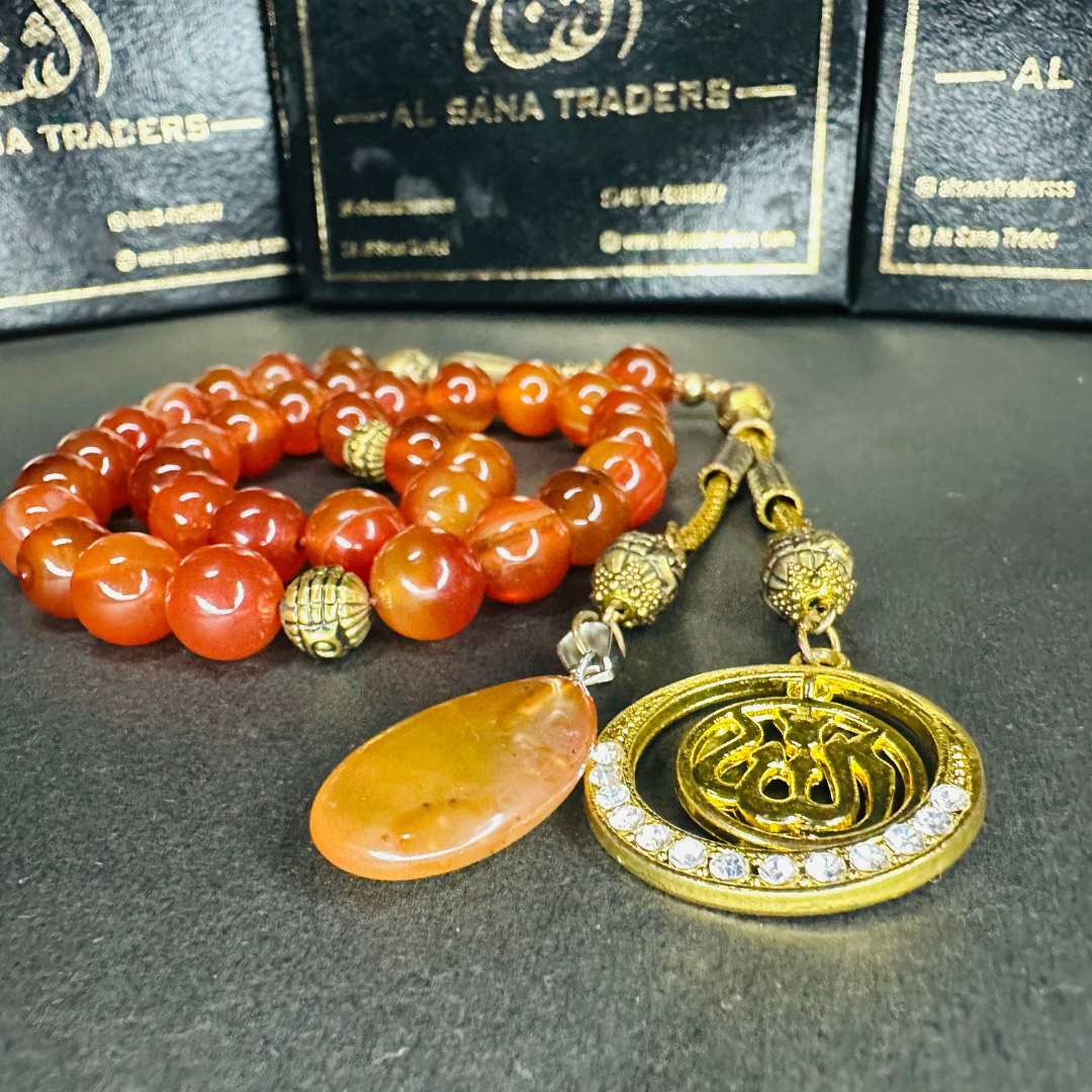 33 Beads Aqeeq Stone Tasbeeh with Allah Name Locket 10mm beads size